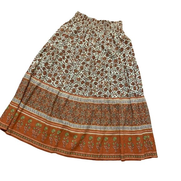 FAHERTY Harlow Linen Maxi Skirt Umber Folly Floral Brown Orange Sz XS $148 - Picture 3 of 8